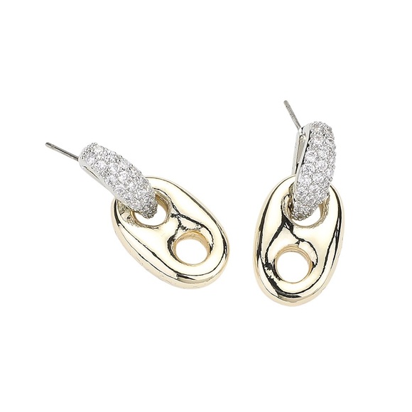 Mariner Link Earrings 14K Gold Plated With Pave Crystals - Picture 2 of 2